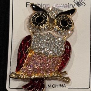NWT Sparkling Owl with Red Crystals BROOCH